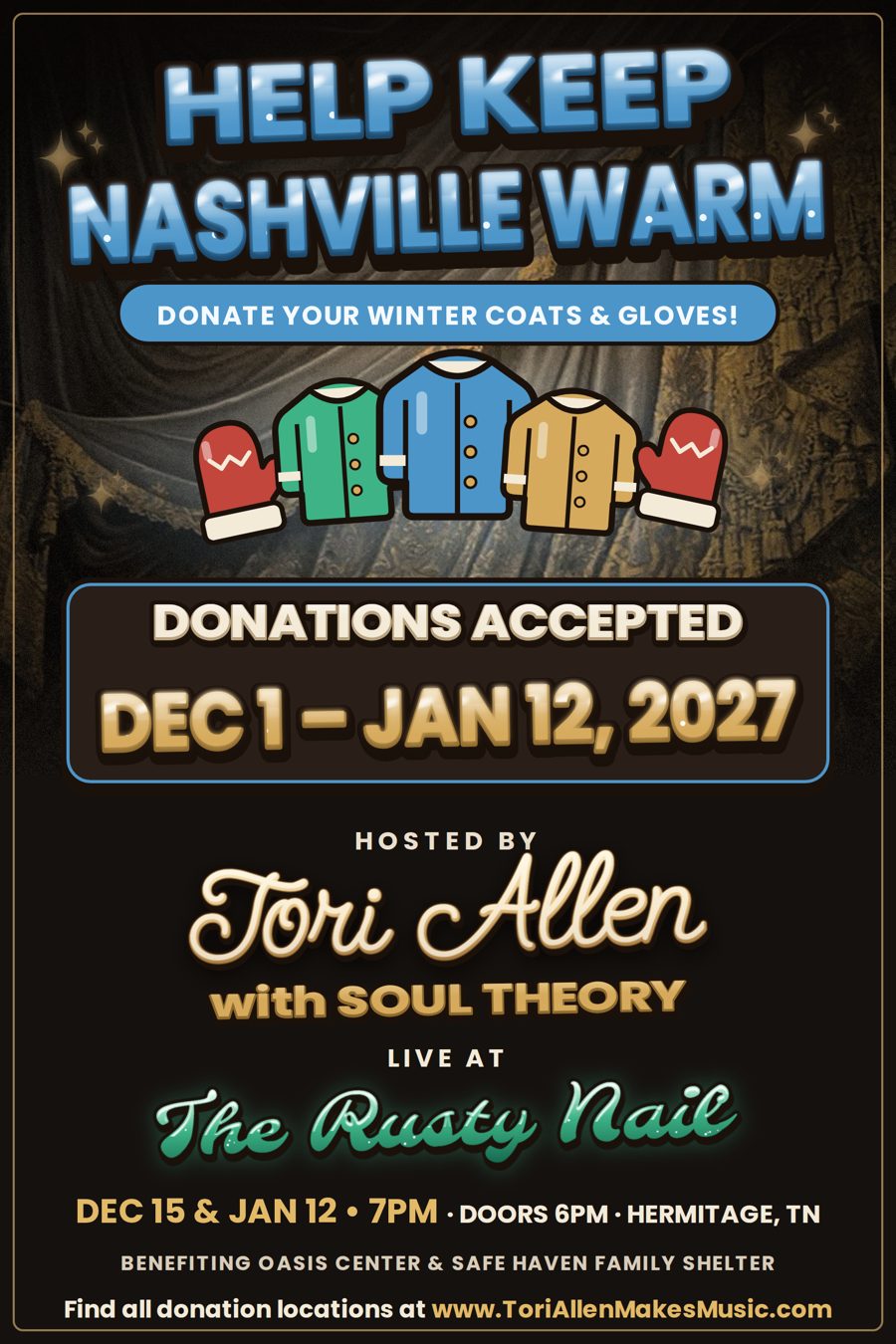 Help Keep Nashville Warm winter jacket drive poster