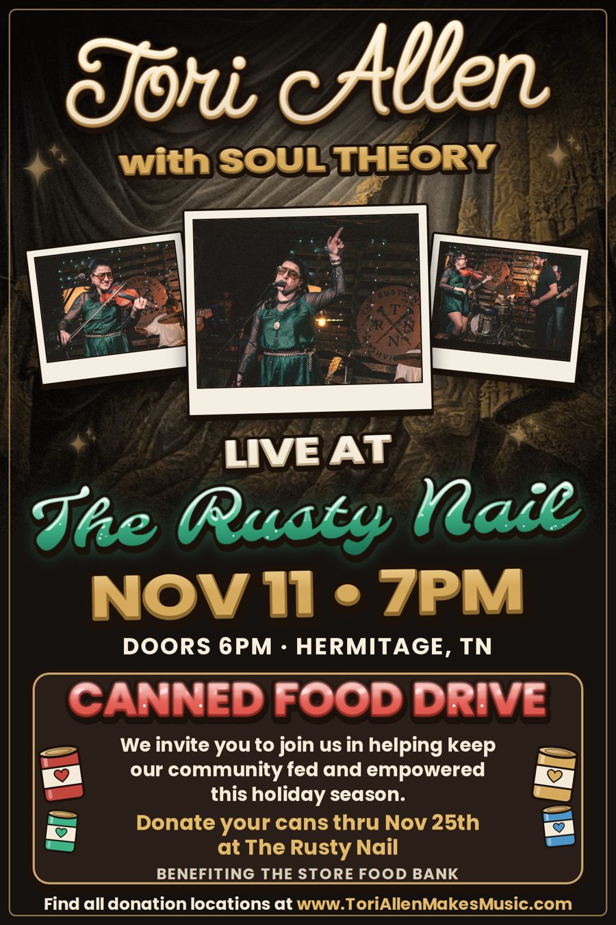 Tori Allen with Soul Theory, Live at The Rusty Nail, Nov 11 flyer
