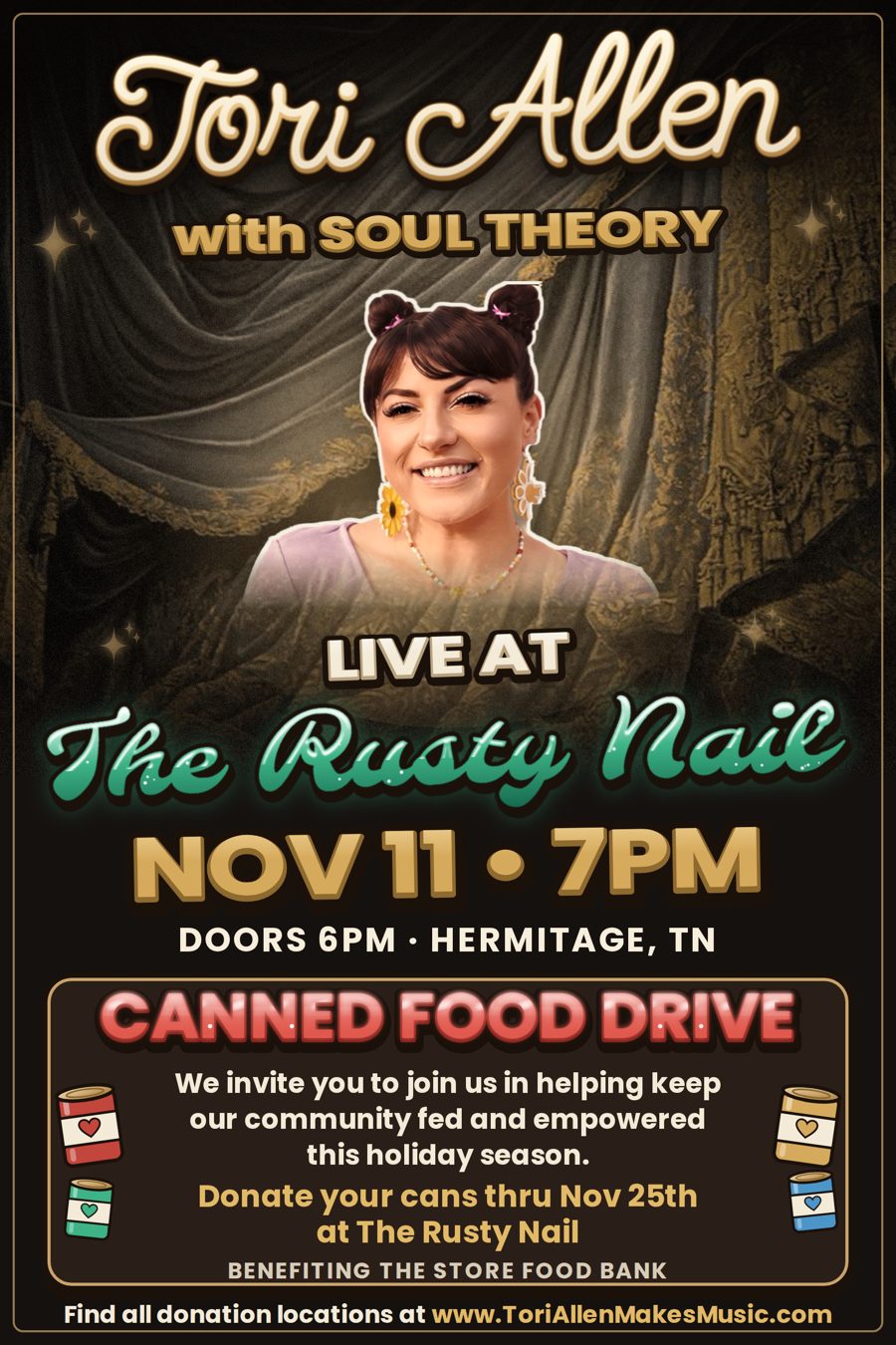 Tori Allen portrait flyer for The Rusty Nail show